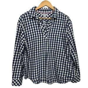 Tommy Bahama Women's Size Medium Plaid Blue White Long Sleeve Blouse